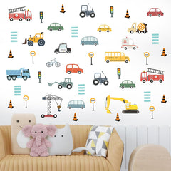 Mfault cartoon vehicle wall decals construction truck—durable decor for playroom walls