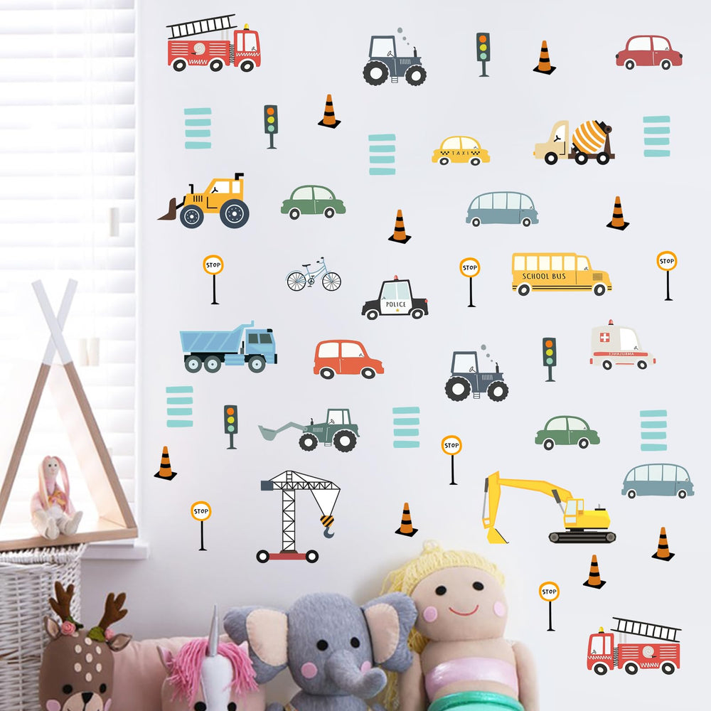 Mfault cartoon vehicle wall decals school bus—vivid wall art boosts learning vibes