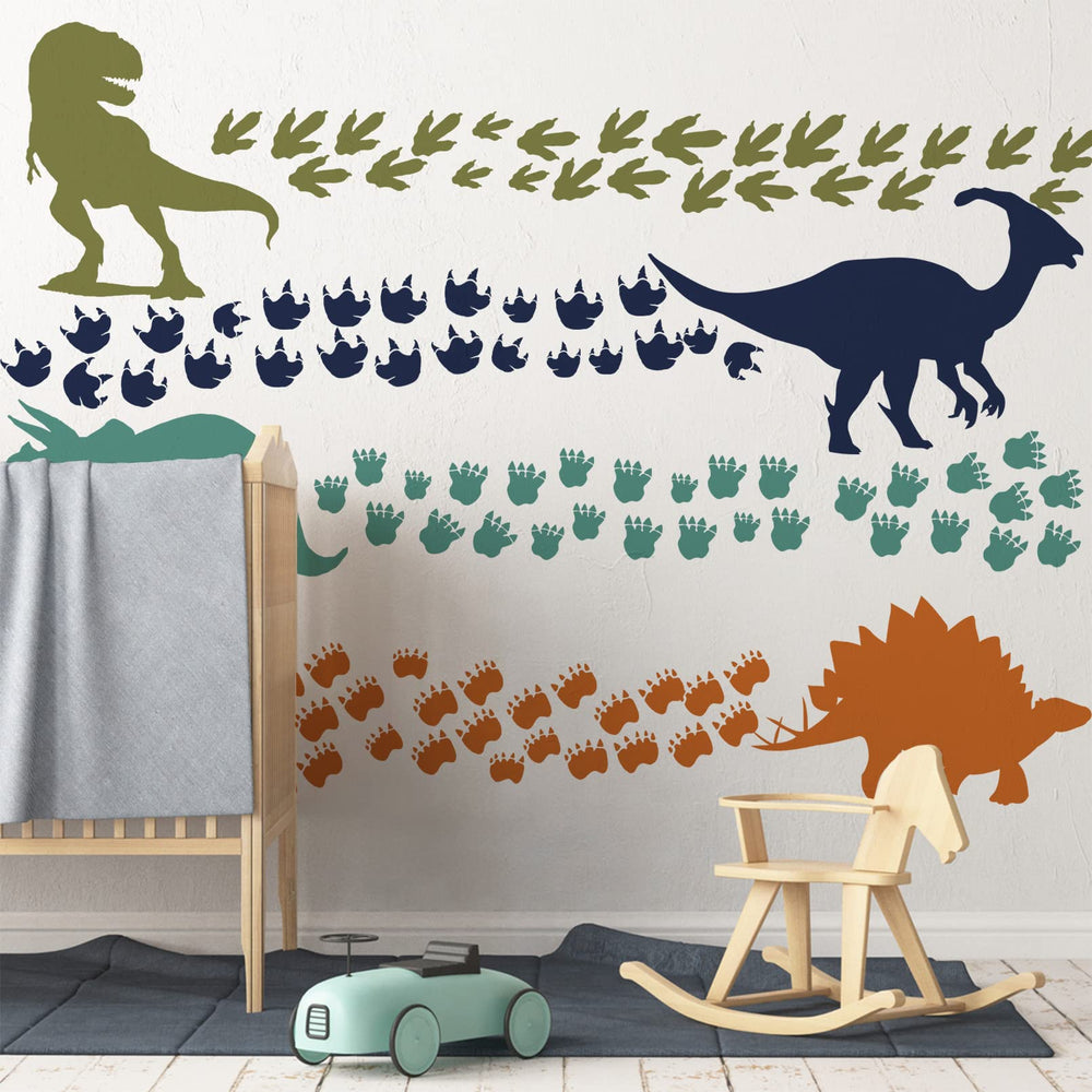 Mfault dino-footprints wall decal provides playful cues in kids rooms for creative learning moments
