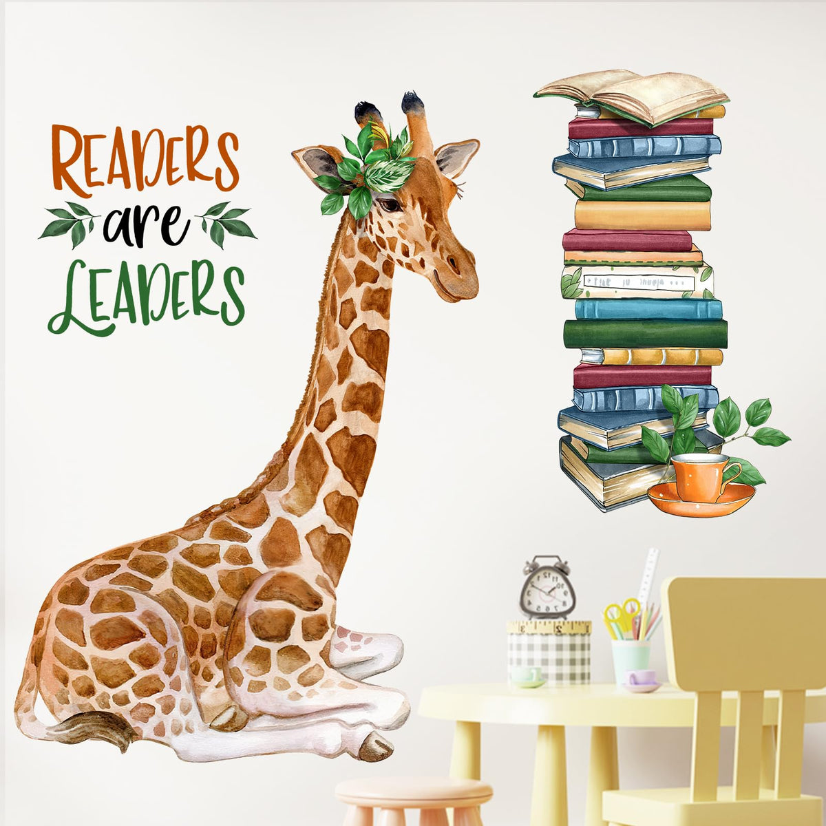 Mfault giraffe reading corner wall decal for a playful nursery reading nook