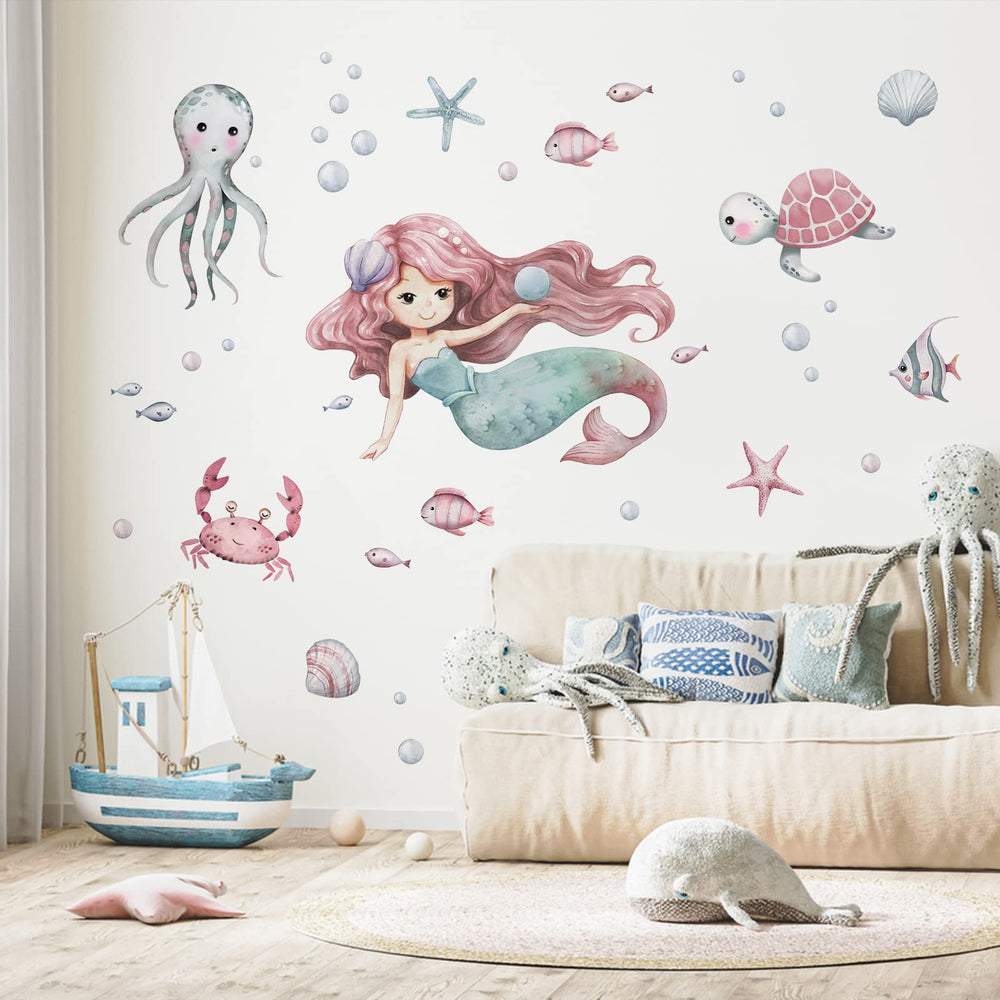 Mfault mermaid-under-sea wall decal collection adds playful sea life to nurseries for imaginative play
