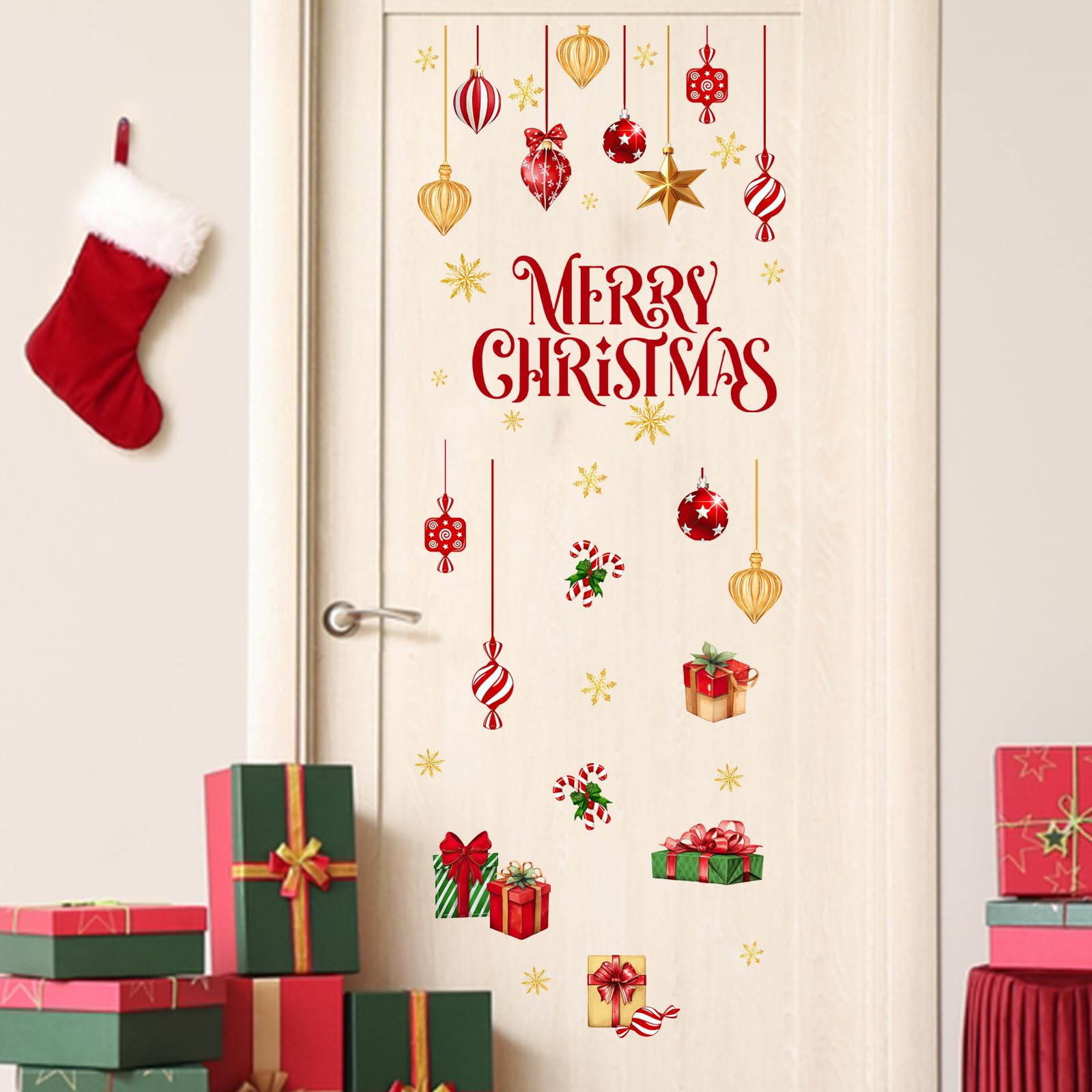 Mfault Merry Christmas Balls Wall Decals self-adhesive back sticks on smooth surfaces