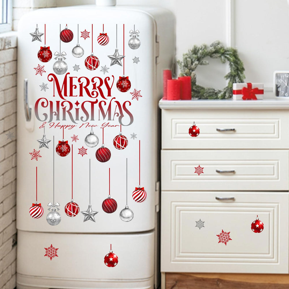 Mfault Merry Christmas Balls window cling closeup highlights durable PVC and double sided visibility.