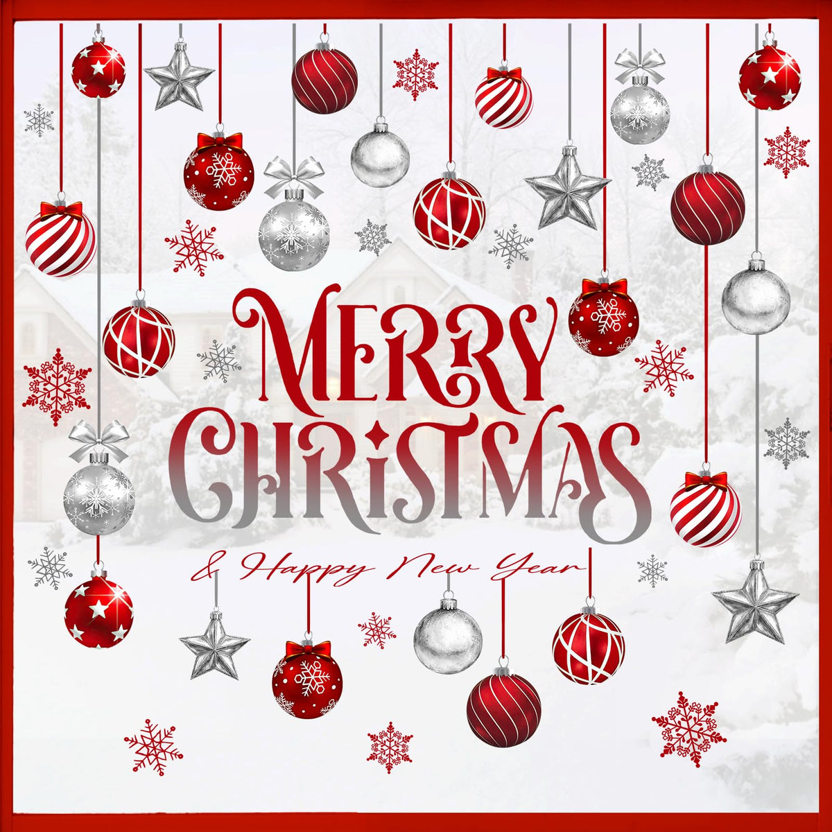 Mfault Merry Christmas Balls window cling sheet 1 adds festive charm to glass windows.