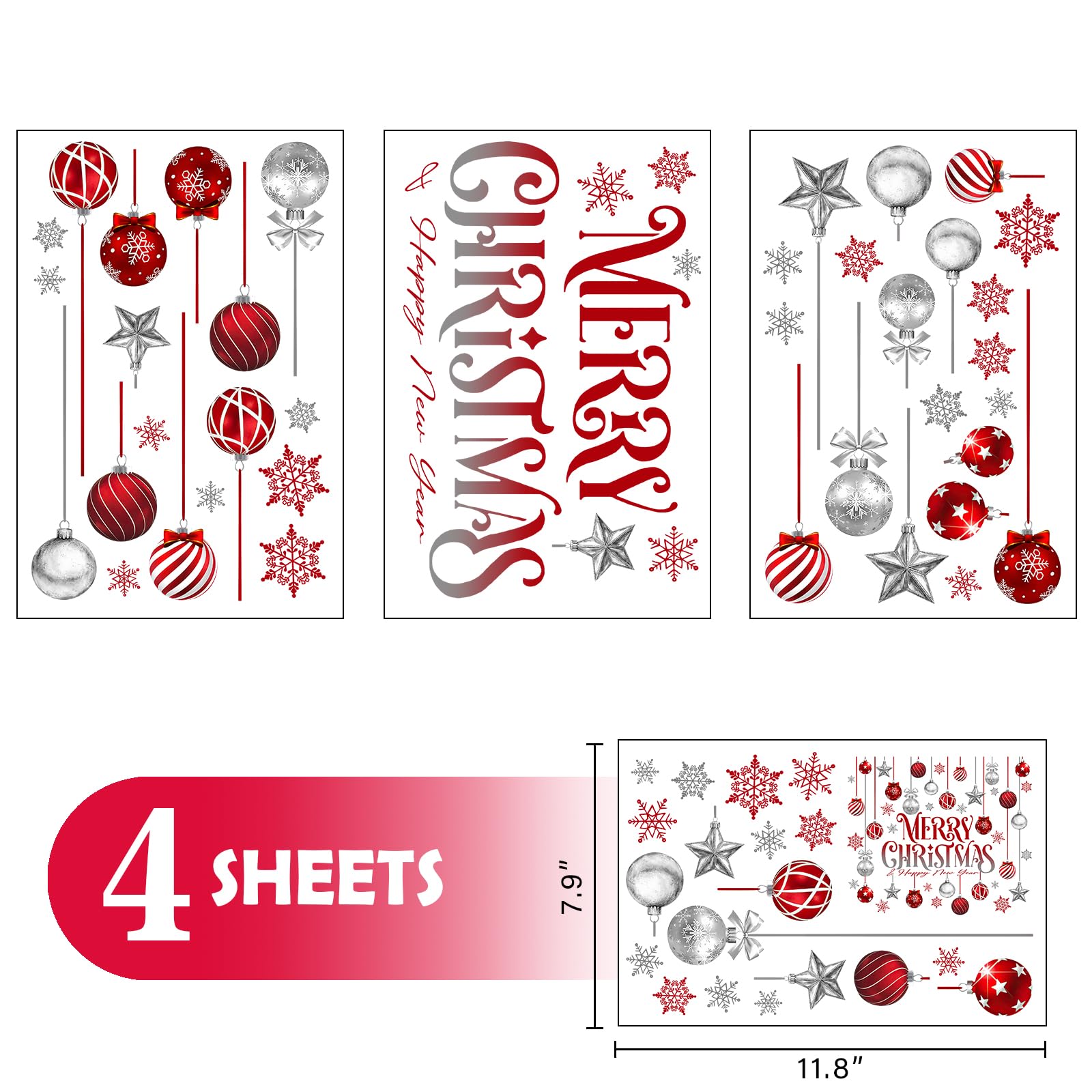 Mfault Merry Christmas Balls window cling sheet 2 brightens windows with cheerful holiday mood.