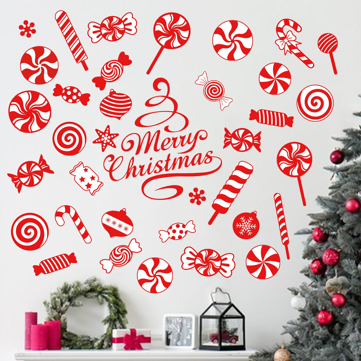 Mfault Merry Christmas peppermint wall decal pack for festive, easy DIY decor.