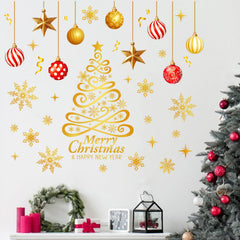 Mfault Merry Christmas Tree Golden Wall Decals on a clean wall add festive bedroom decor