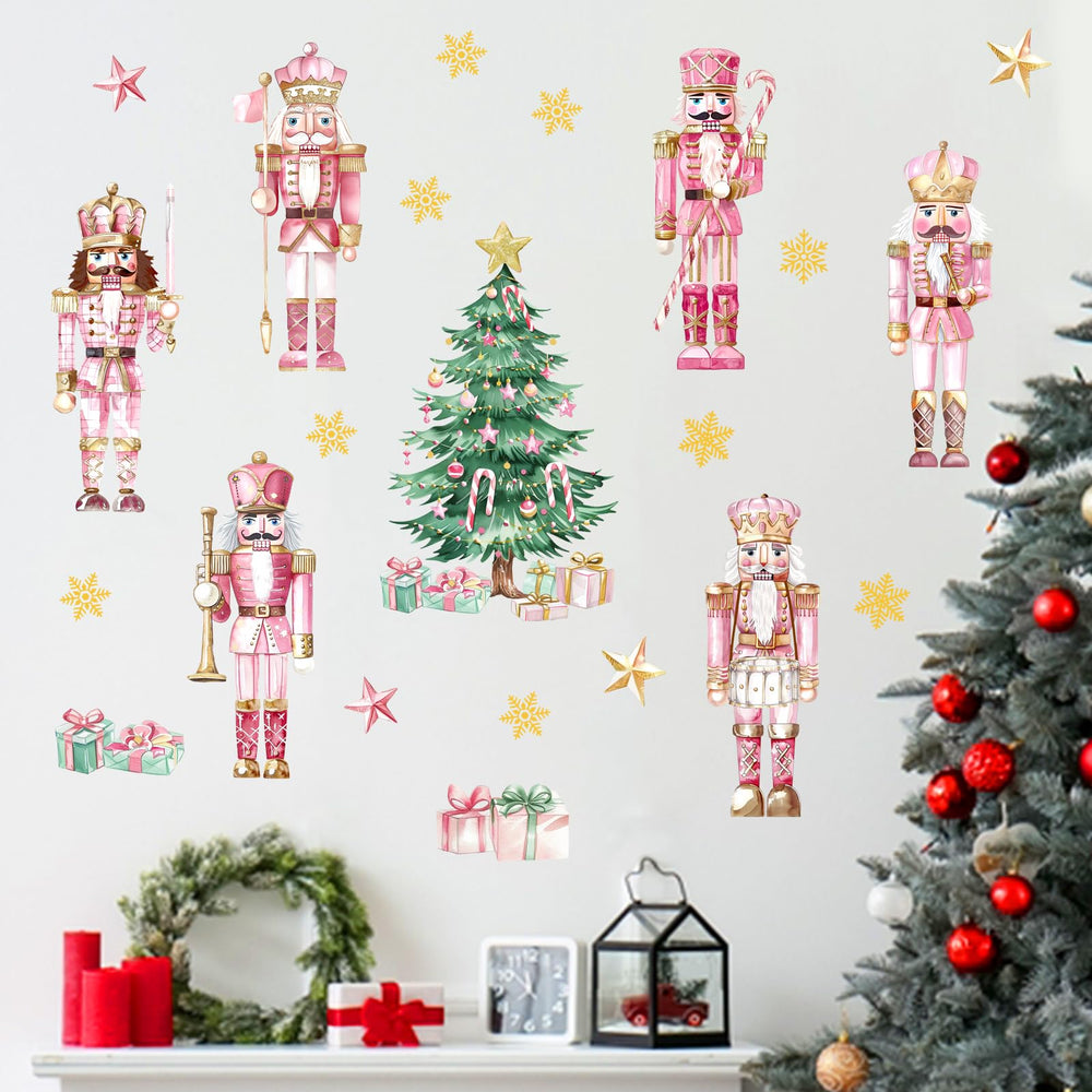 Mfault pink Christmas nutcracker wall decal for festive kids' room decor