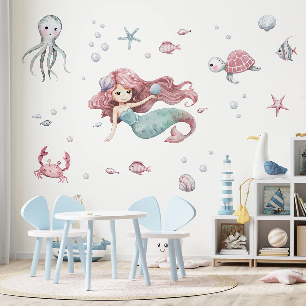 Mfault sea-shell-bubble-fish-wall-decal brightens walls and invites imaginative storytelling during playtime