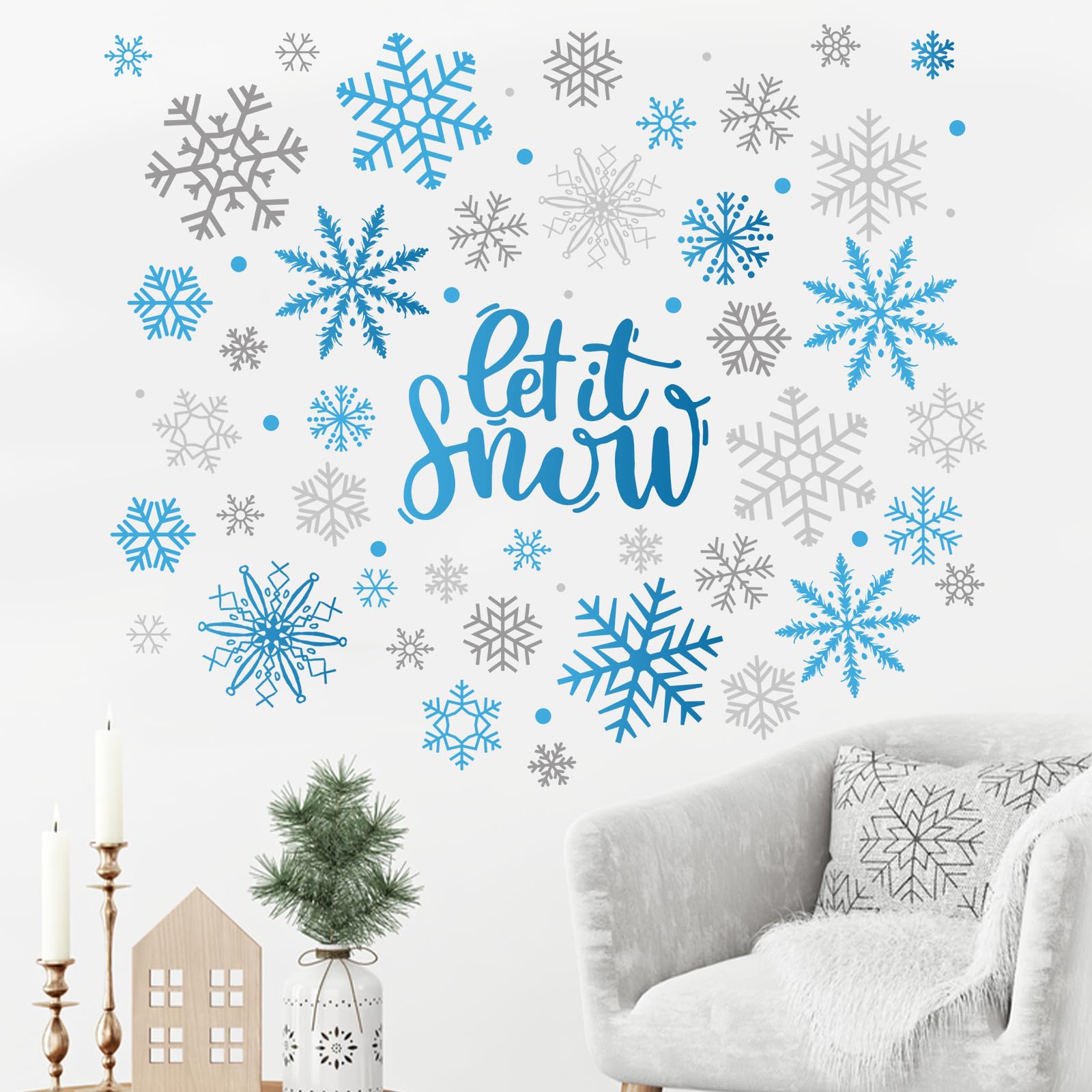 Mfault winter blue grey snowflake wall decal self-adhesive application on smooth wall.