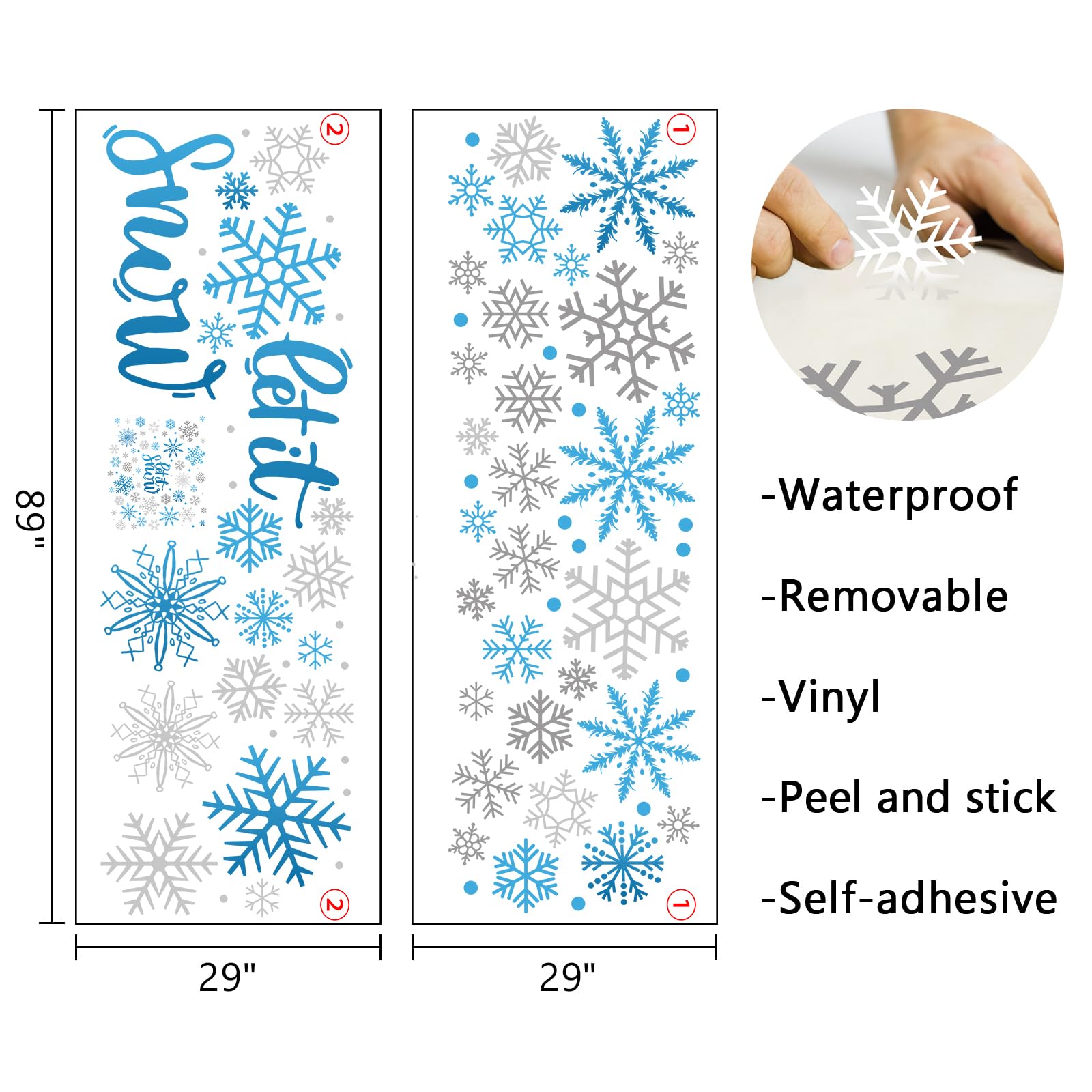 Mfault winter blue grey snowflake wall decal two sheets layout for easy DIY bedroom decor.
