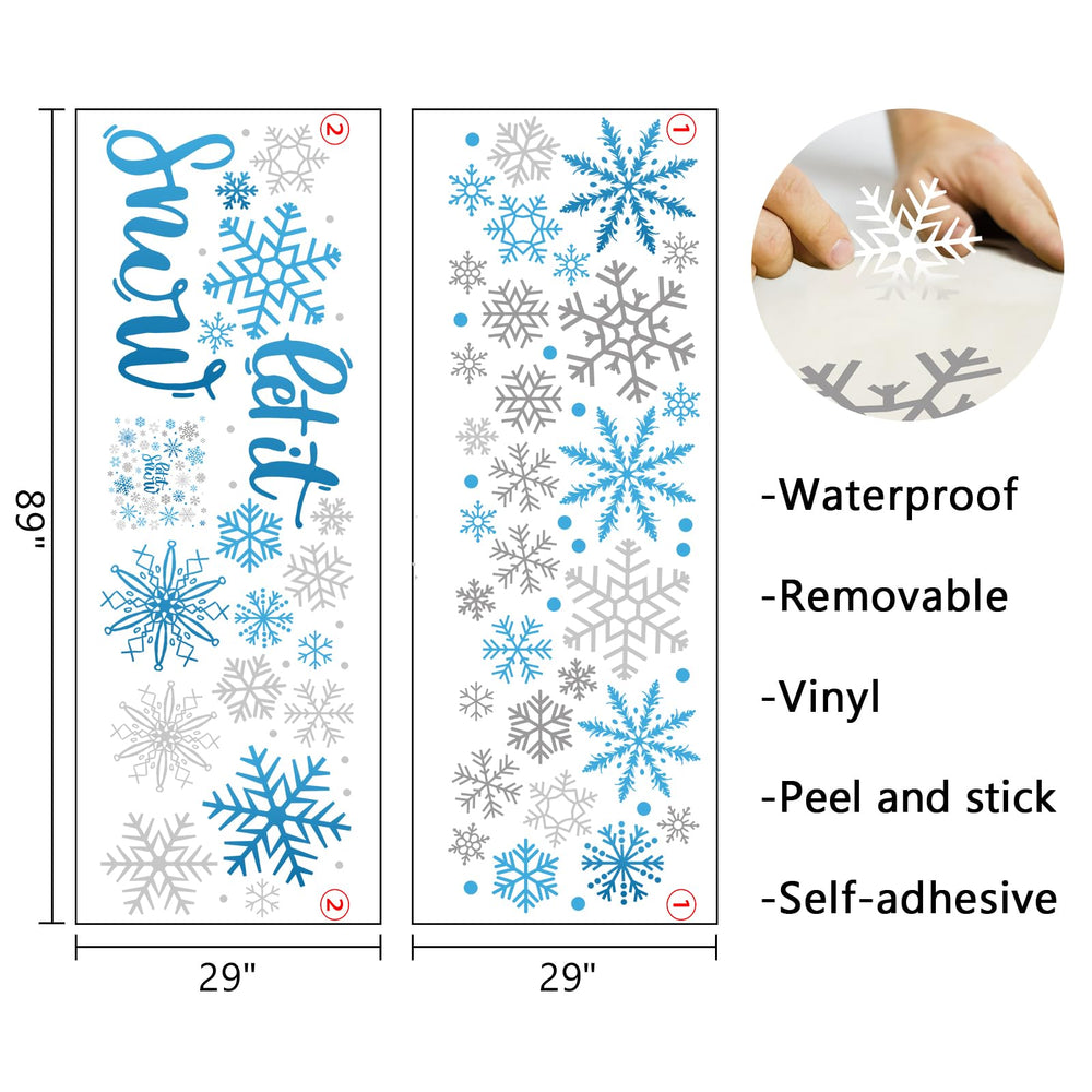 Mfault winter blue grey snowflake wall decal two sheets layout for easy DIY bedroom decor.