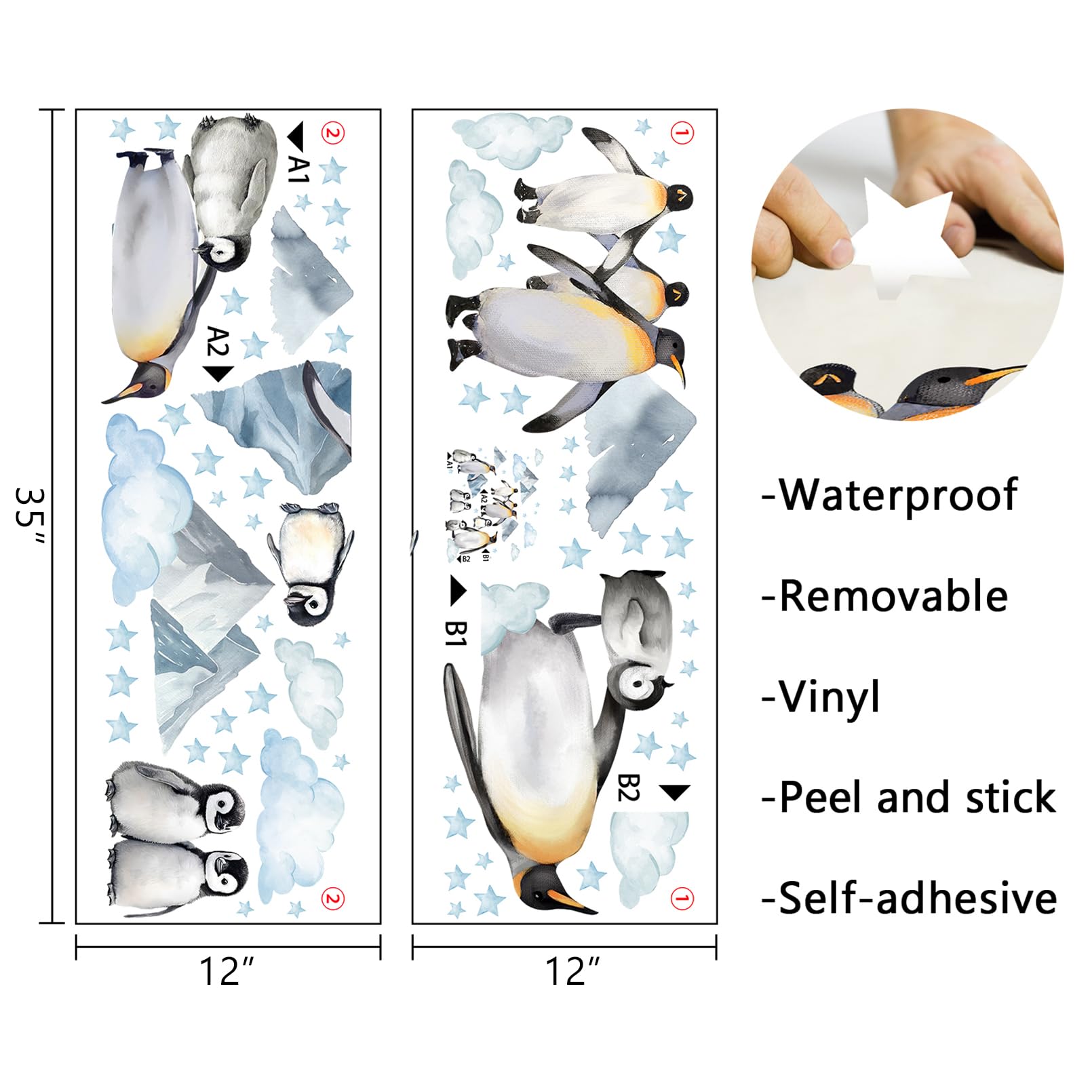 Mfault Winter Penguin wall decals with snow mountain visuals create cozy bedroom ambiance