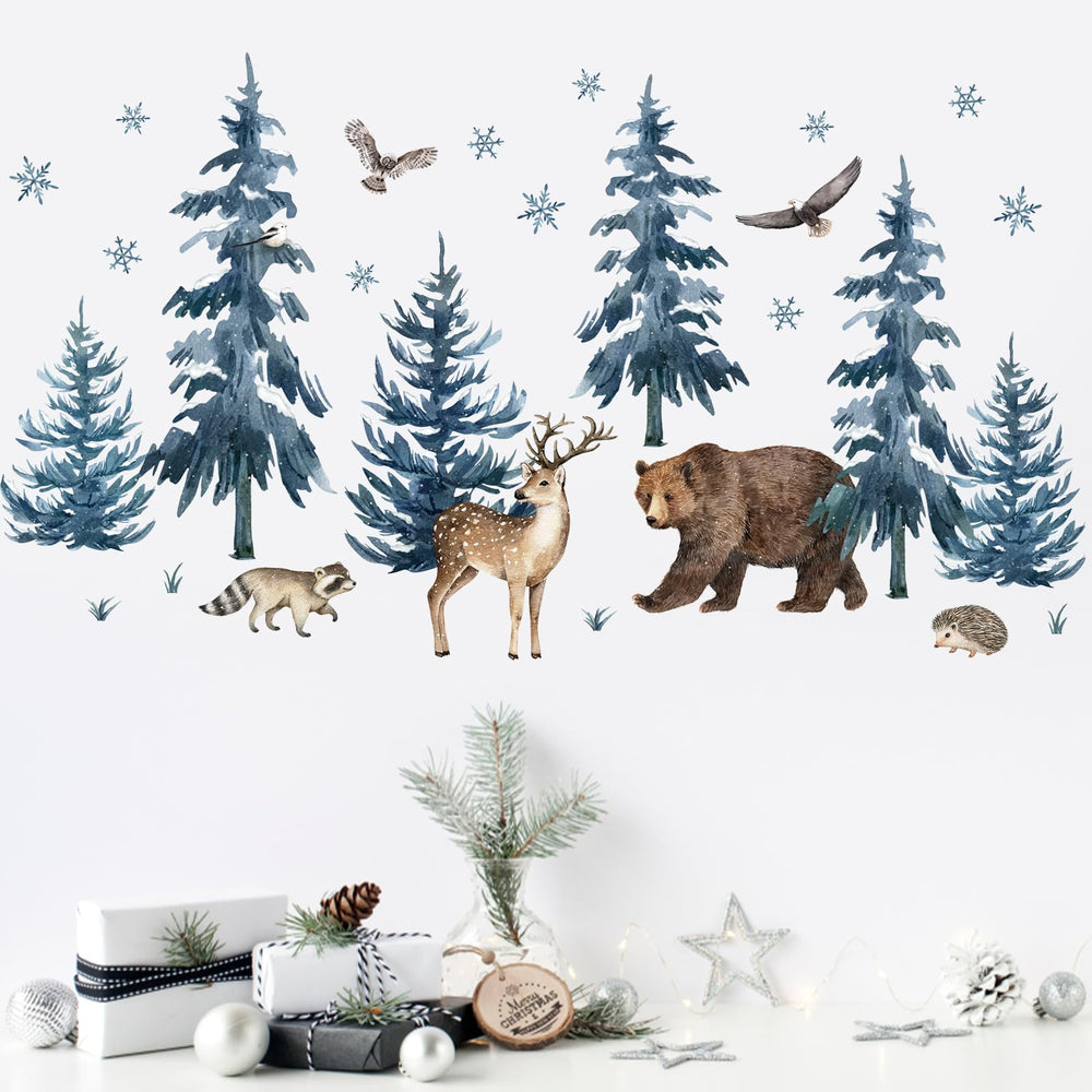 Mfault Winter Wildlife Pine Tree decal complements woodland themes on walls.