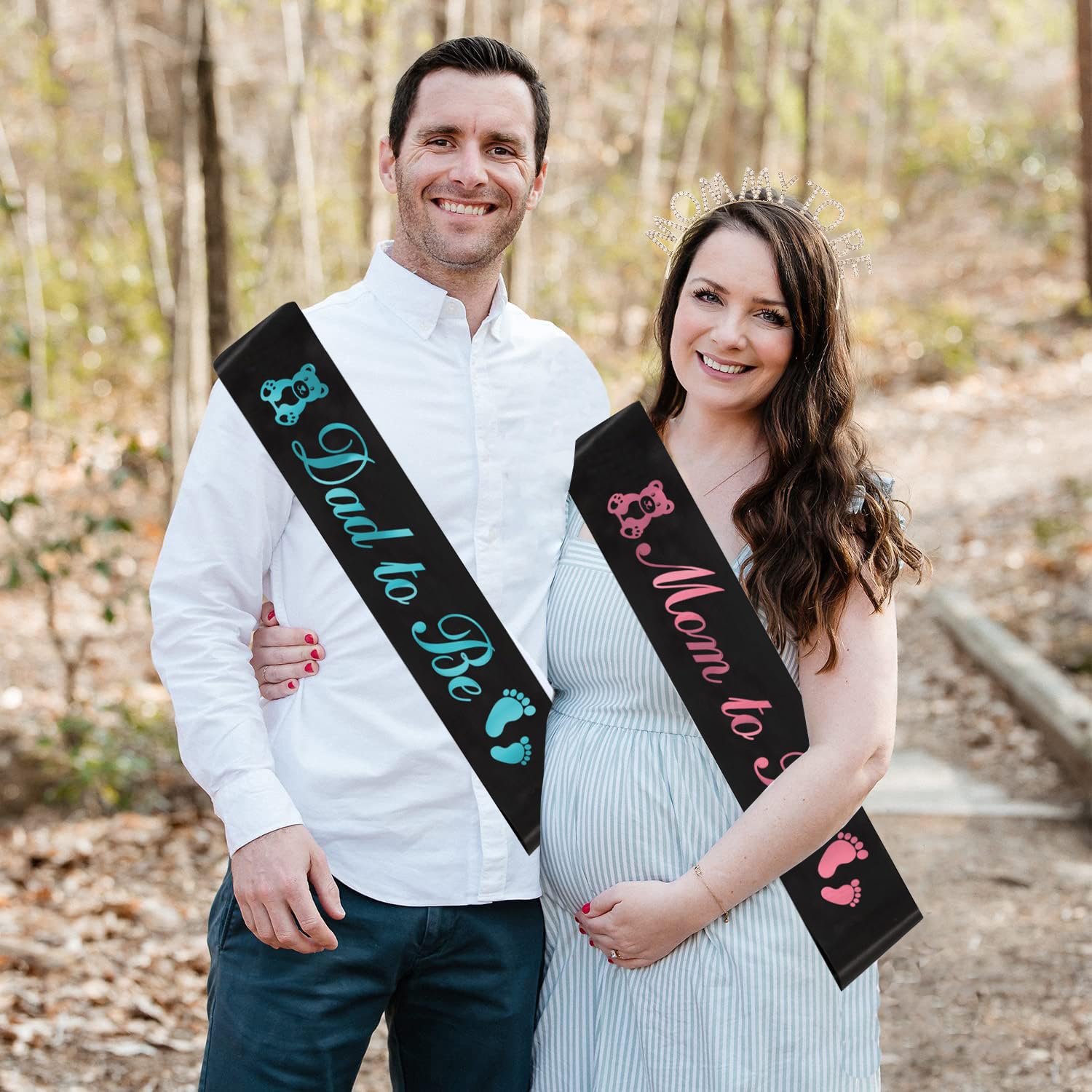MGJSRNH dad-to-be sash in black satin with blue foil for maternity photos