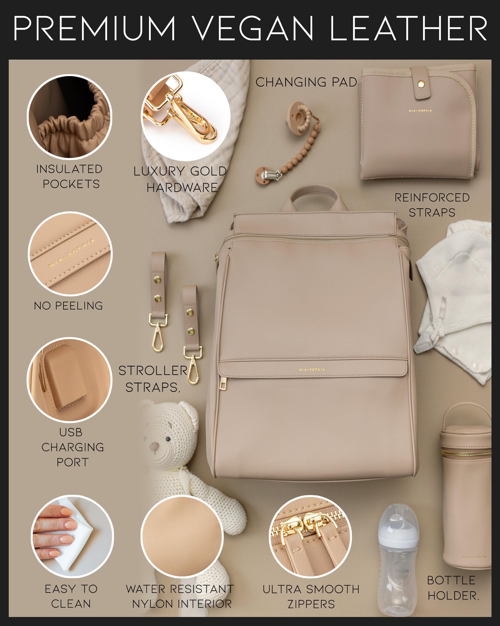 MIA + SOPHIA organized-pockets showing 15 compartments for neat essentials.