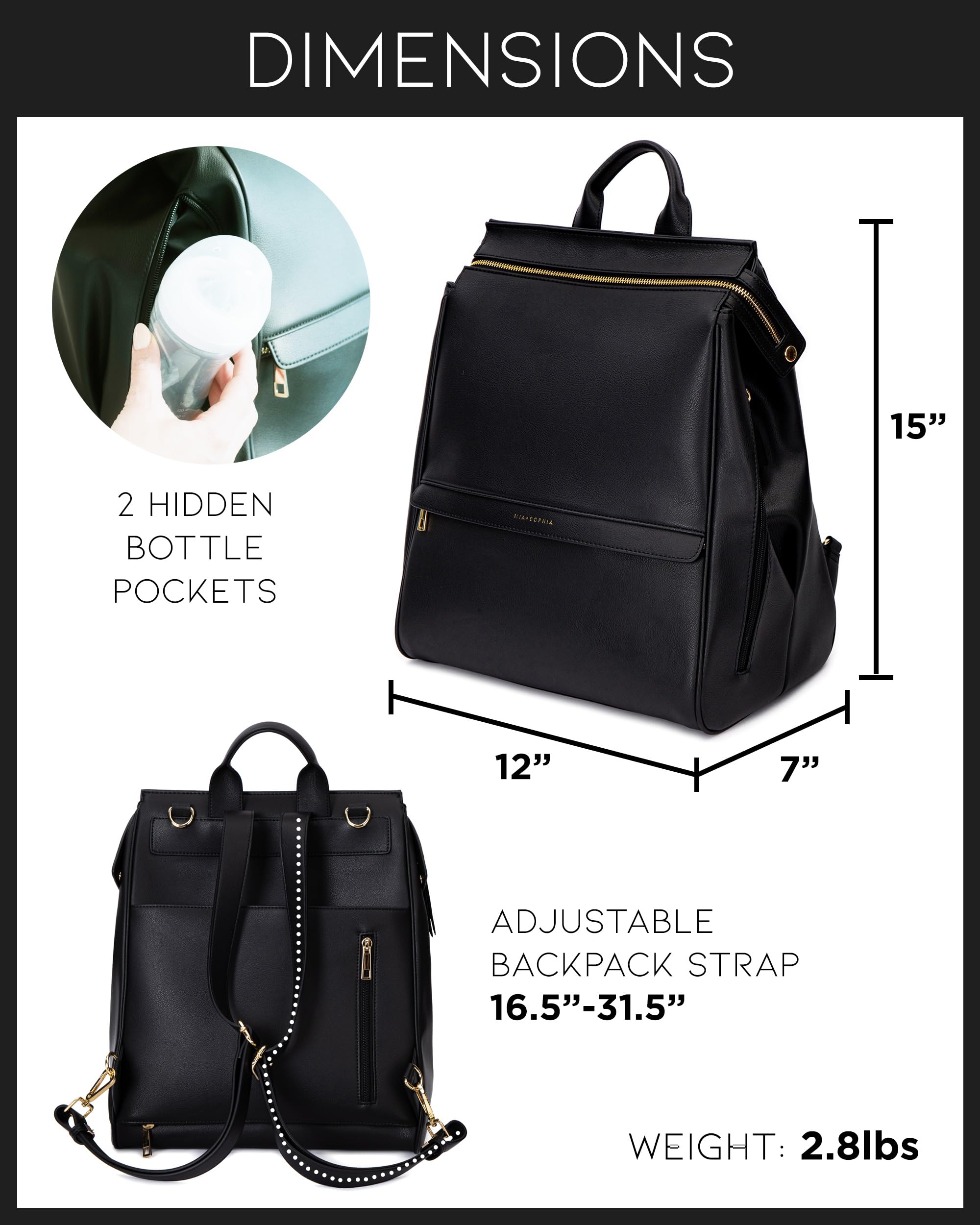 MIA + SOPHIA backpack back view showing adjustable straps for comfort