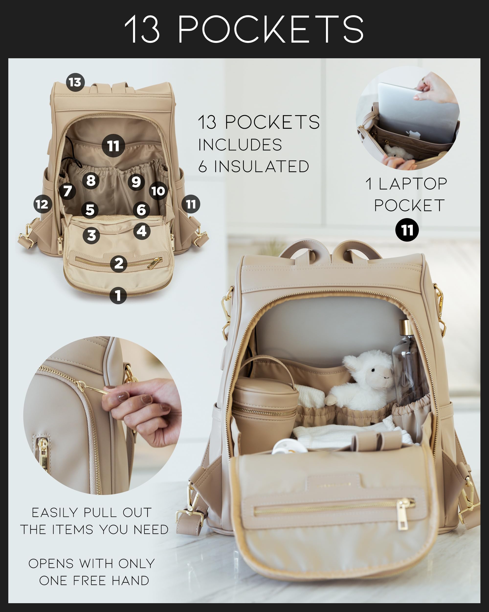 MIA + SOPHIA beige gold hardware detail adds luxury to everyday use