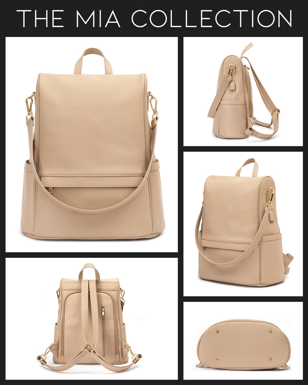 MIA + SOPHIA beige laptop compartment fits work essentials with parenting gear