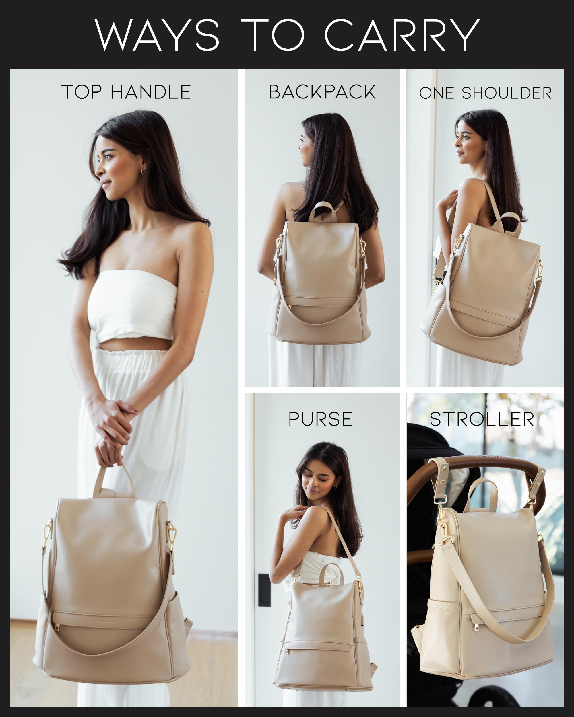 MIA + SOPHIA beige stroller straps for hands-free travels with ease
