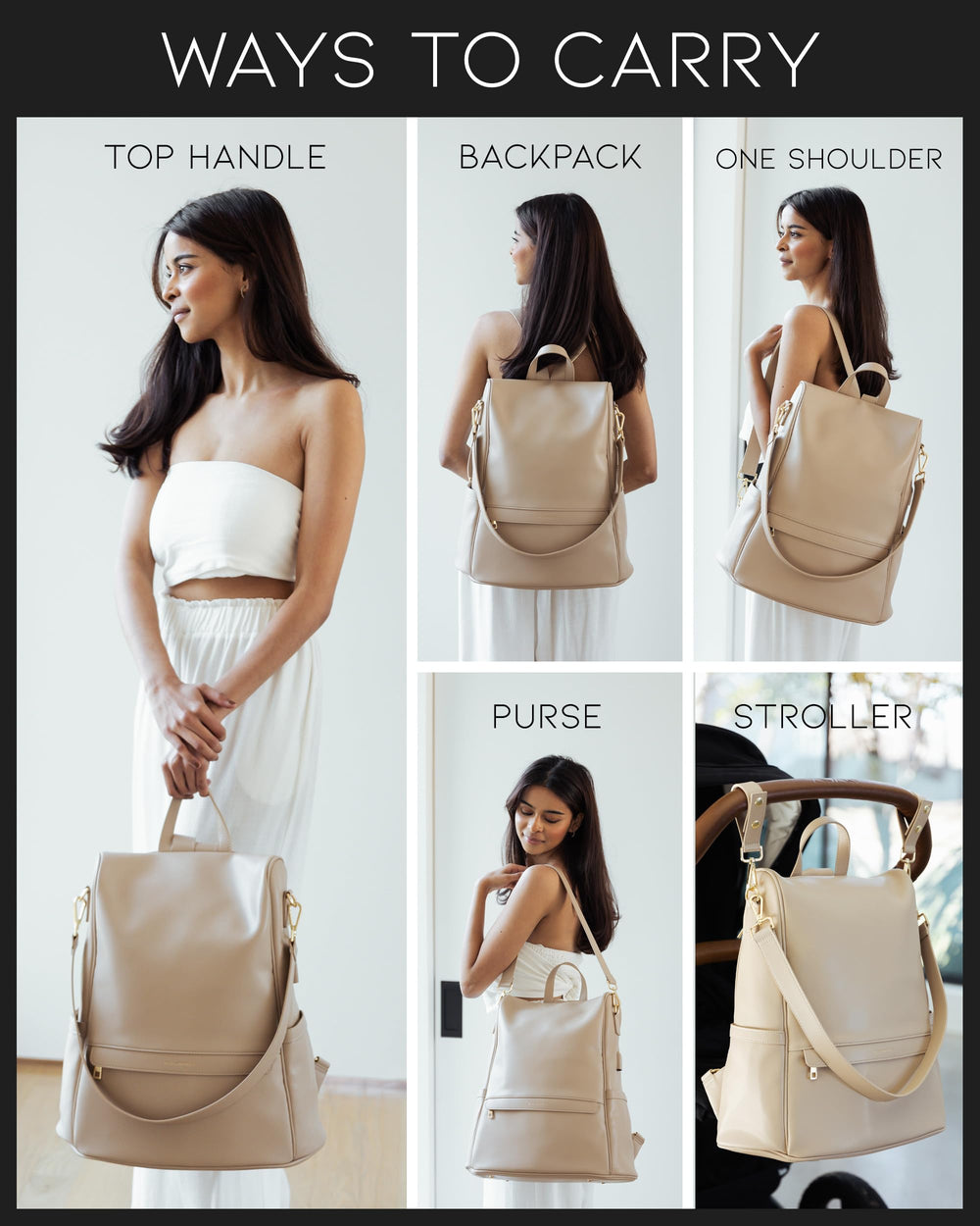 MIA + SOPHIA beige stroller straps for hands-free travels with ease