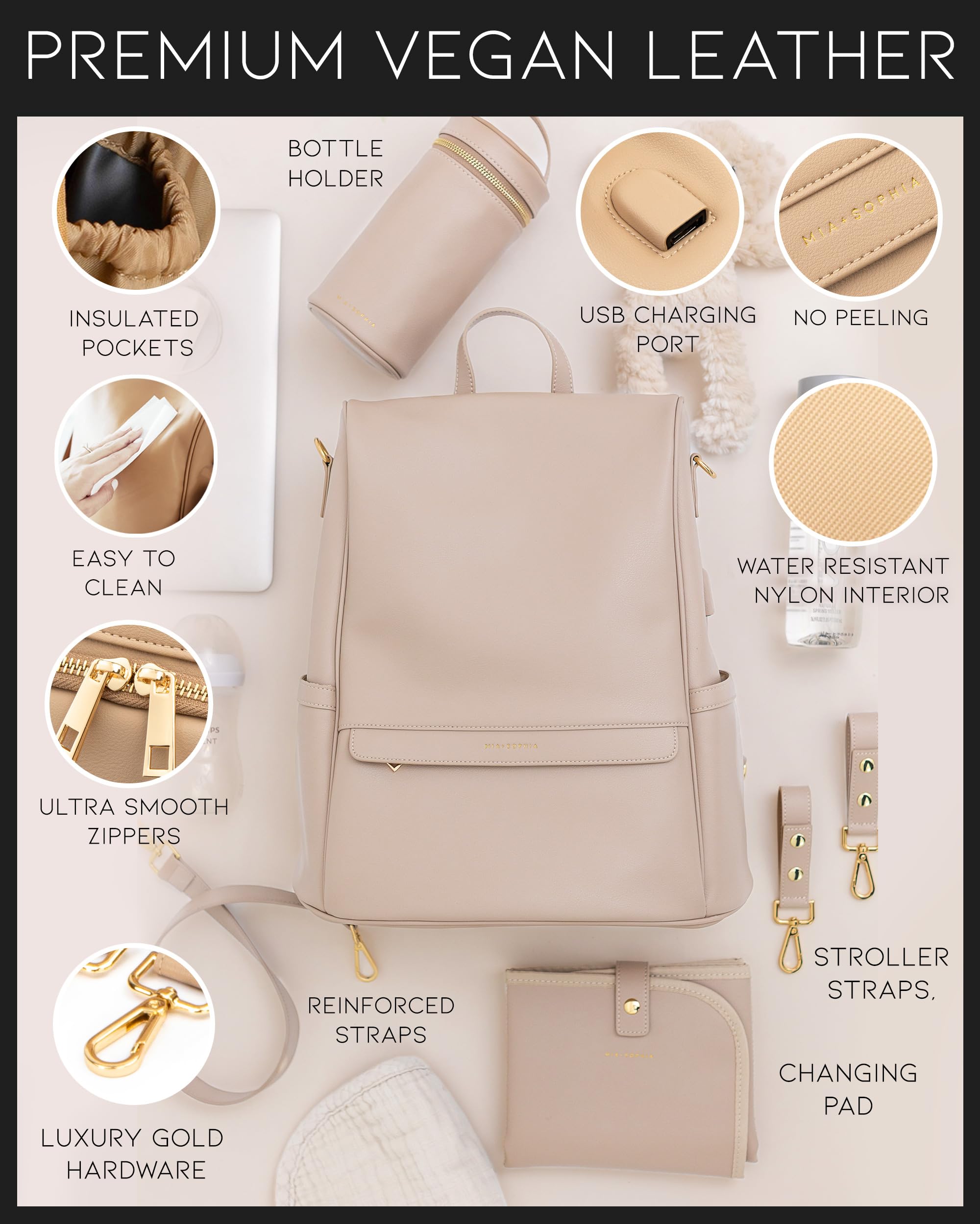 MIA + SOPHIA beige USB port for mobile charging on the go