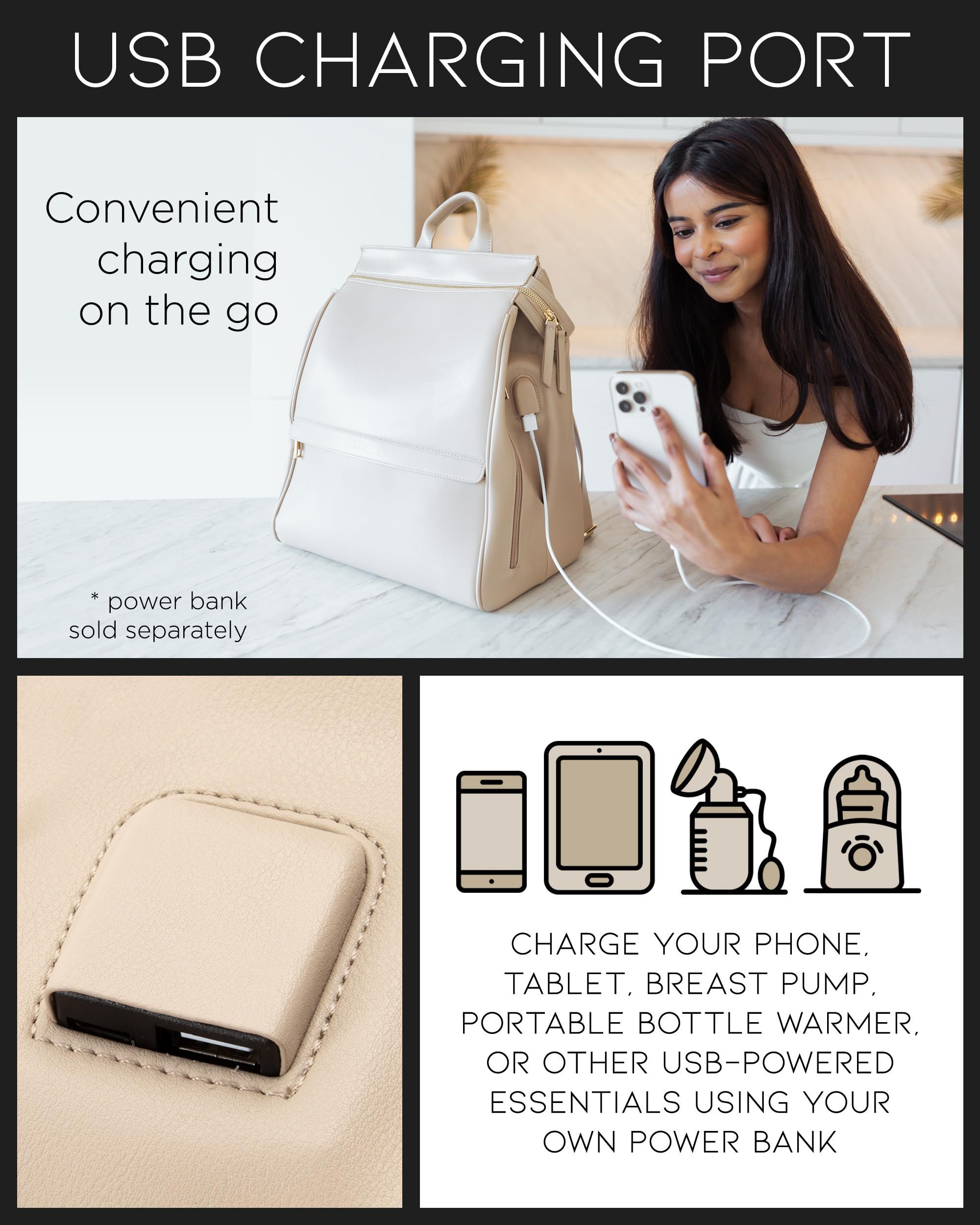 MIA + SOPHIA stroller-straps secure bag for hands-free trips.