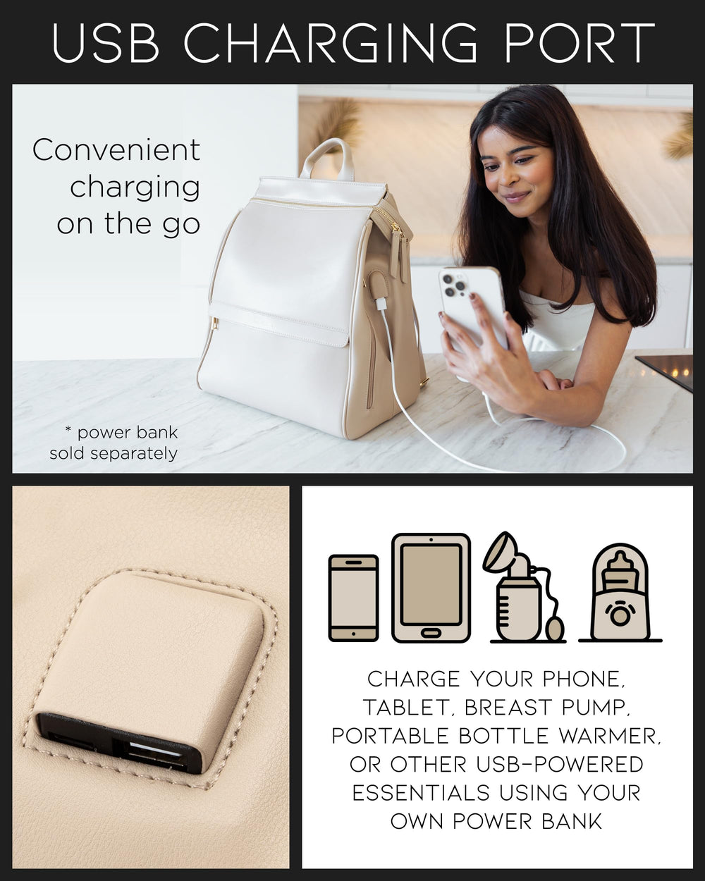 MIA + SOPHIA stroller-straps secure bag for hands-free trips.