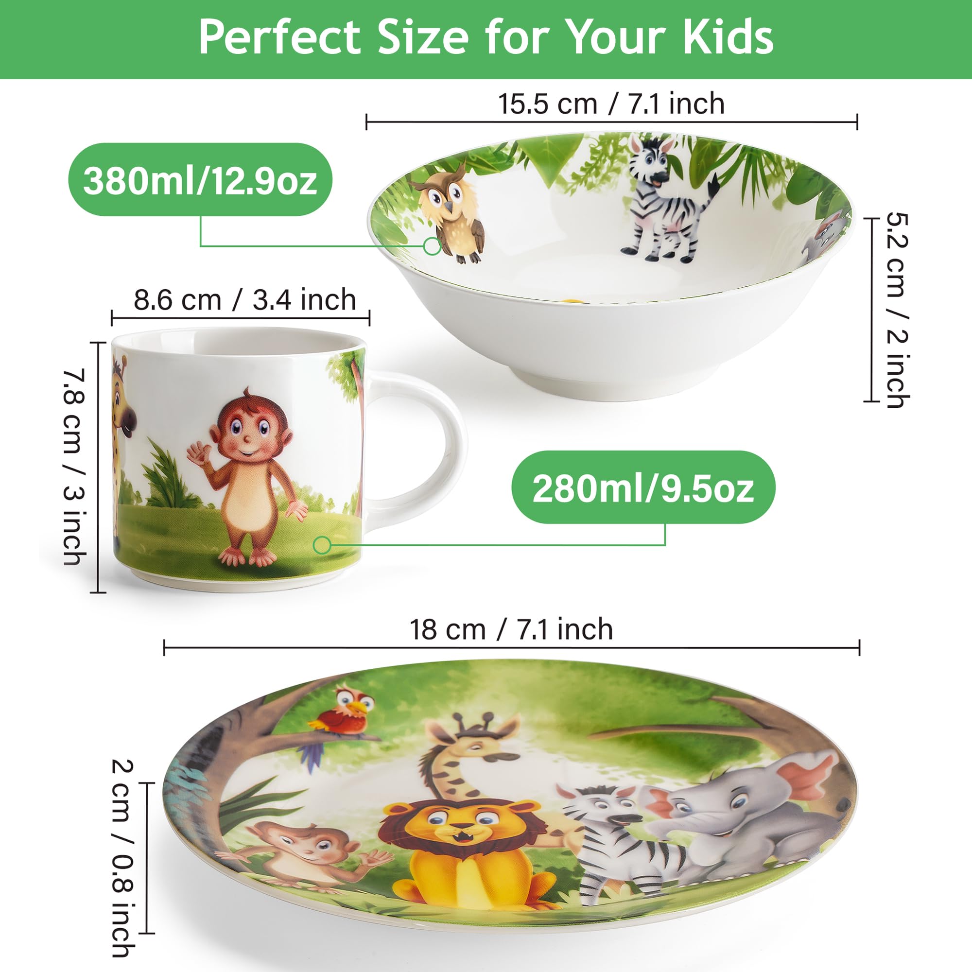 MIAMIO Kids Jungle Dinnerware Bowl - large size supports kid-friendly portions and easy grip.