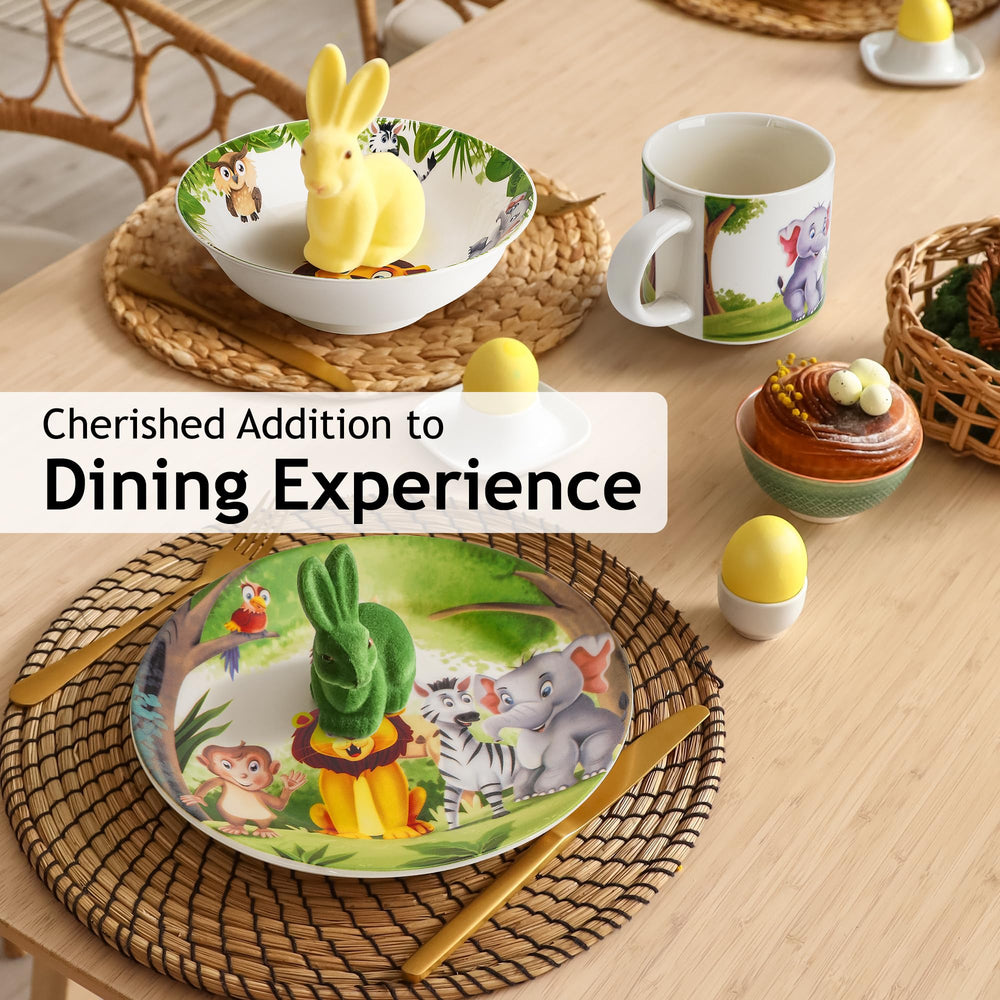 MIAMIO Kids Jungle Dinnerware Illustrations - playful jungle artwork encourages cheerful meals.