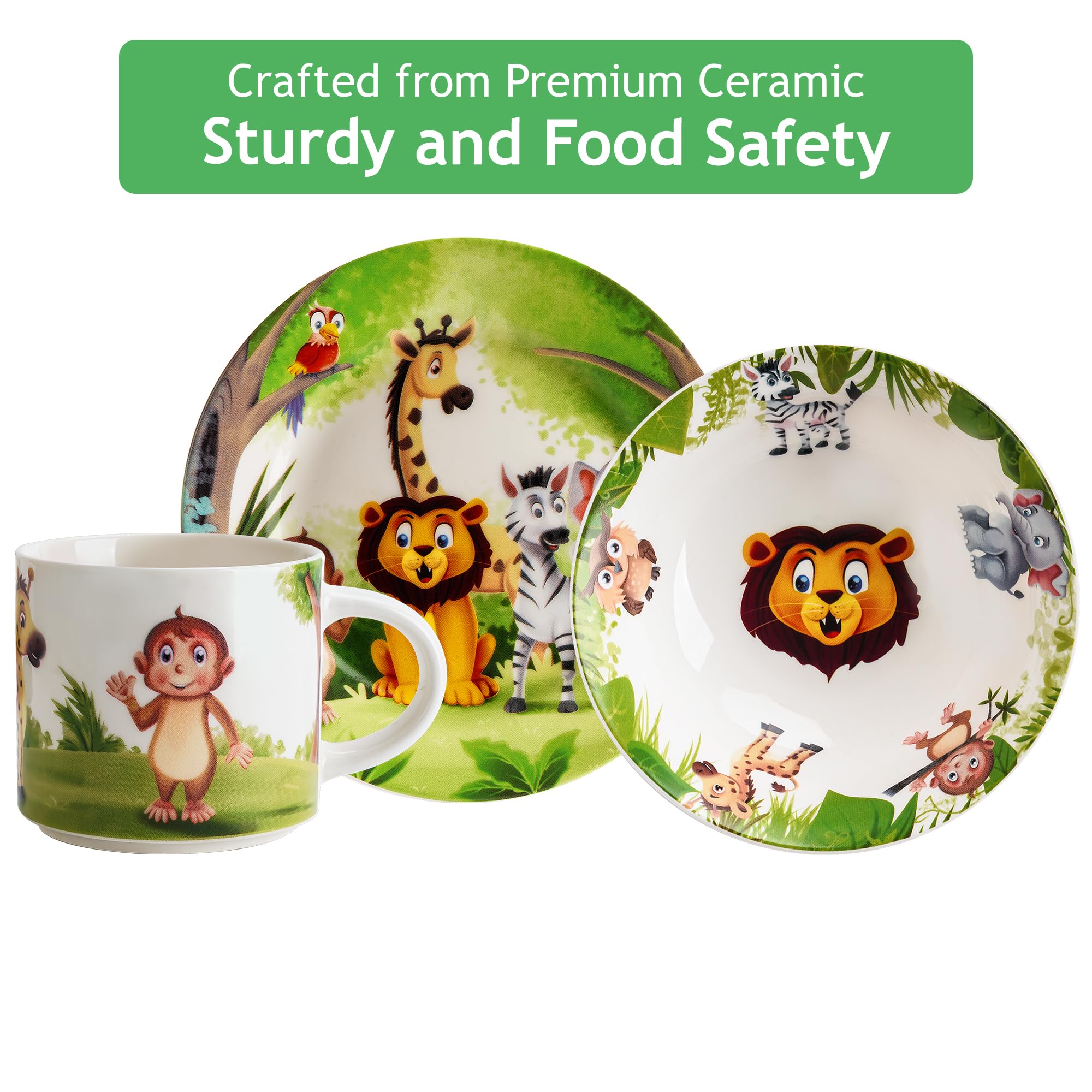 MIAMIO Kids Jungle Dinnerware Set - complete 3-piece collection for convenient kid mealtimes.