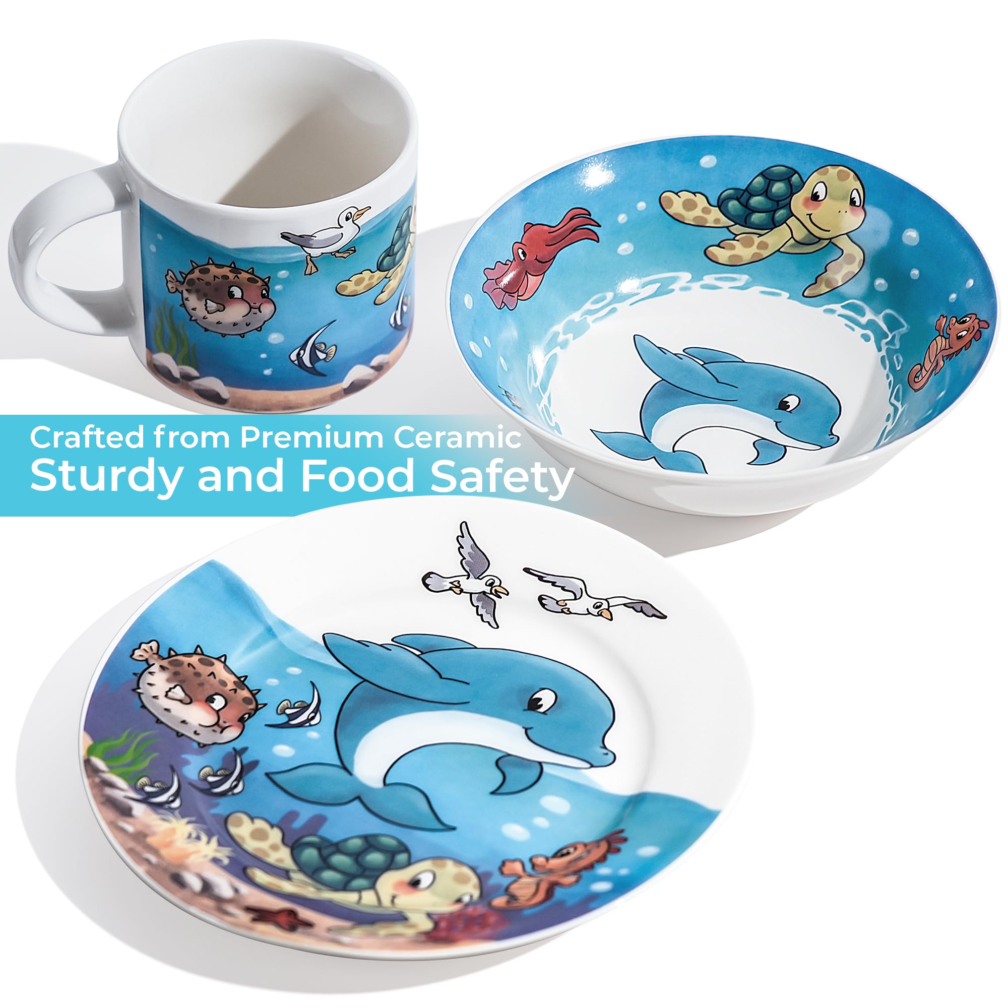 MIAMIO Ocean mealtime scene with illustrated plates supports engaging dining