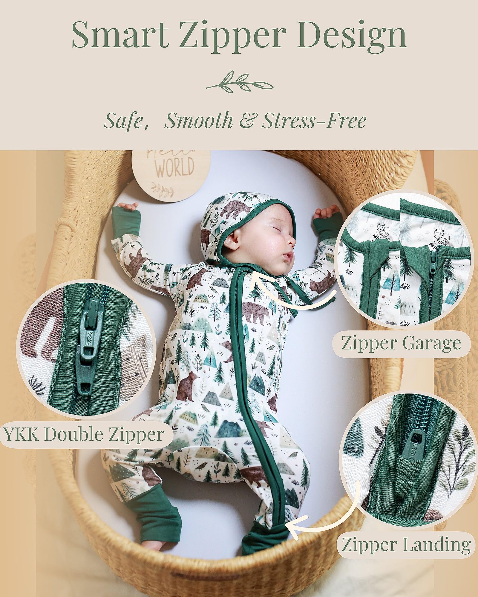 Miaoberry bamboo sleeper two-way zip guard enables easy night-time changes