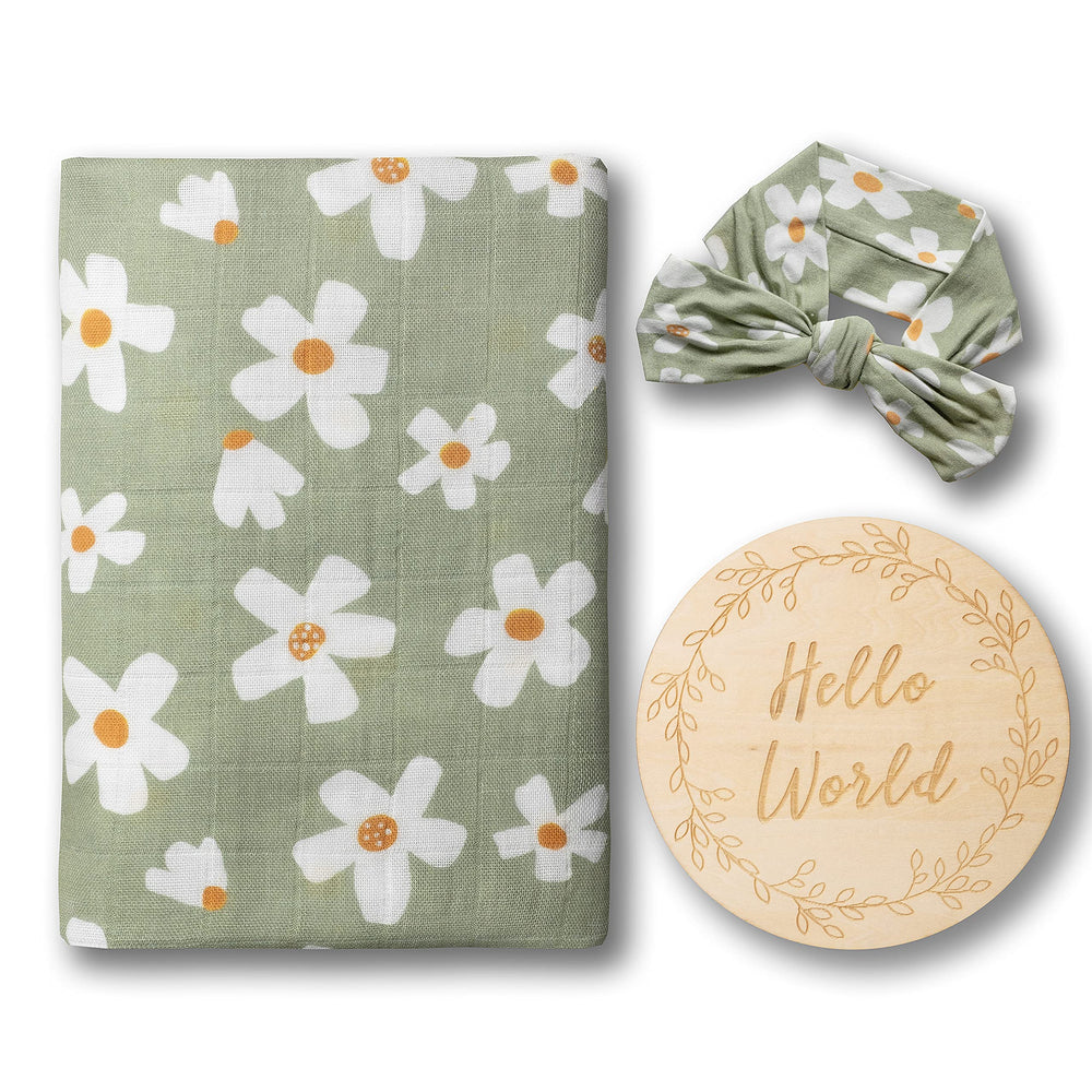 Miaoberry Daisy Garden swaddle in spring floral print offers breathable comfort for newborns.