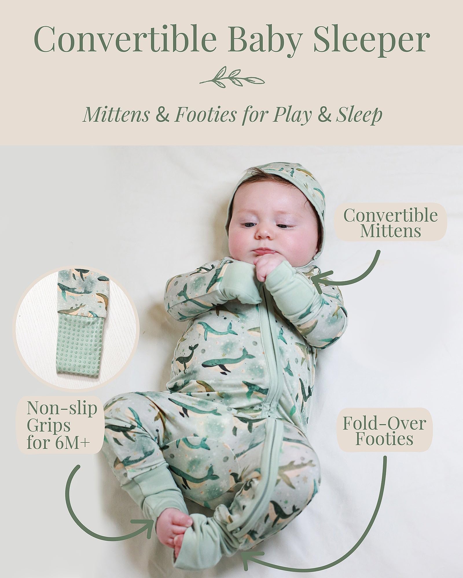 Miaoberry sleeper fold-over mittens NB-12M promote warm hands and self-soothing.