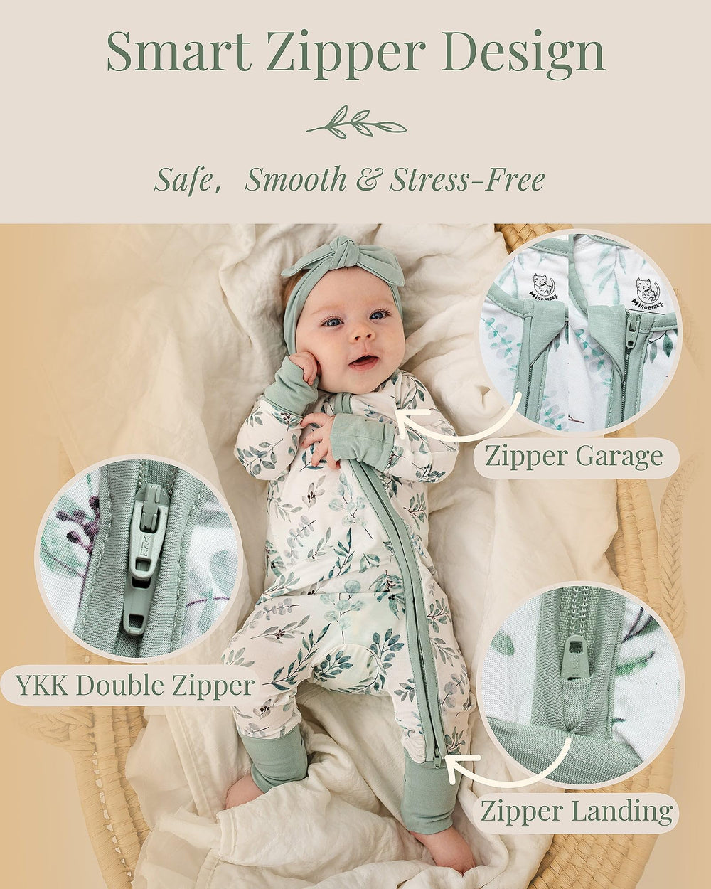 Miaoberry two-way zipper with guard eases nighttime changes