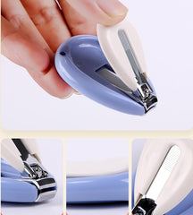 MiHerom baby nail trimmer showing the safety guard protecting tiny fingers.