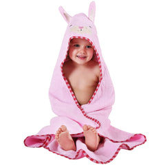 MICHLEY Animal Face Hooded Baby Towel pink front view for cozy post-bath warmth