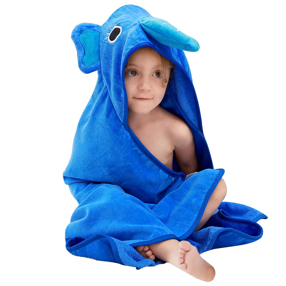 MICHLEY baby hooded towel with elephant hood, plush cotton for gentle drying.