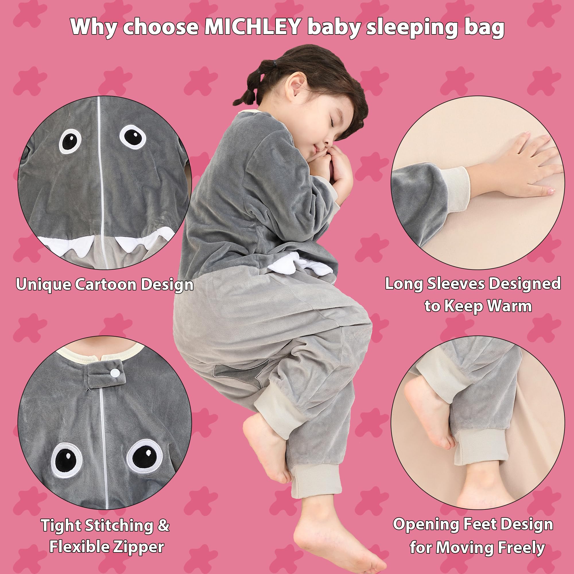 MICHLEY sleeping bag with feet opening, easy diaper changes and freedom to move.