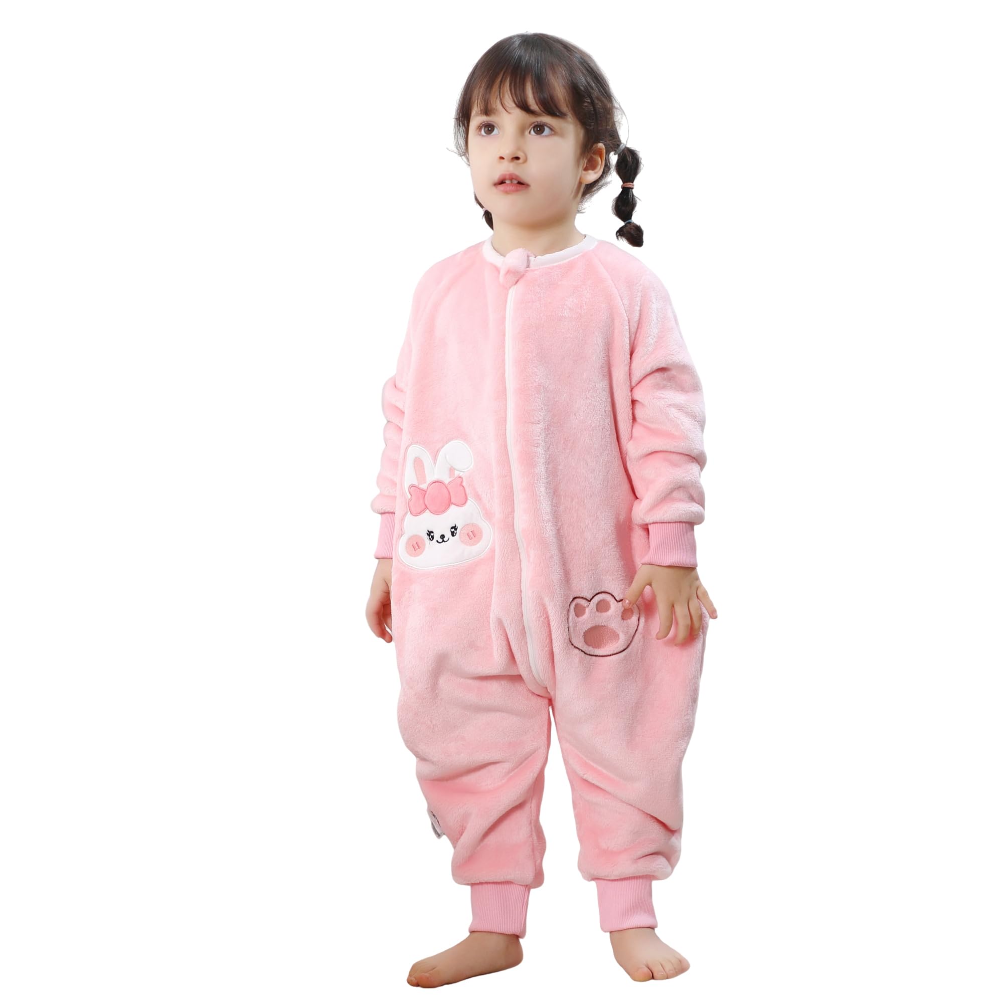 MICHLEY baby sleeping bag sack legs pink rabbit front view offers cozy growth-friendly design.
