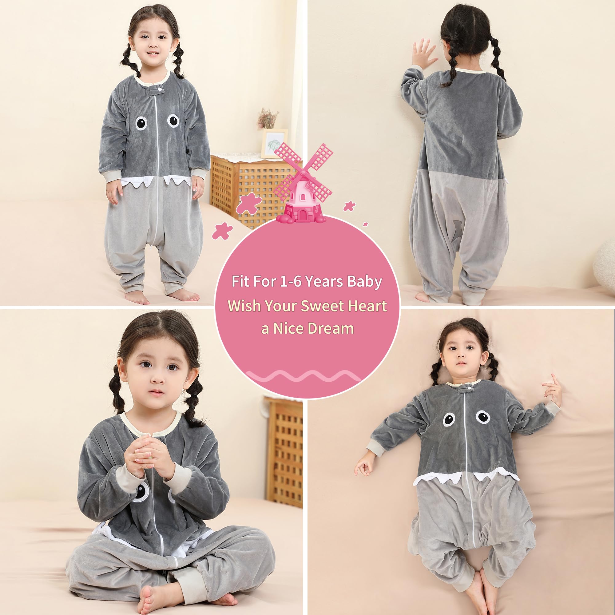 MICHLEY shark design on sleeping bag offers cozy, child-friendly sleepwear imagery.