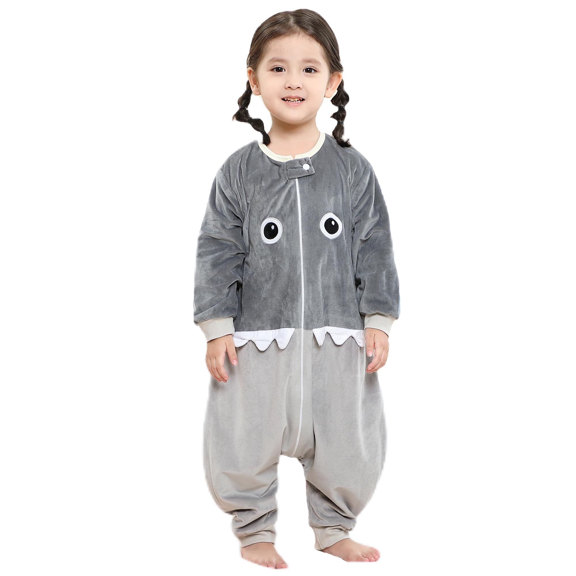 MICHLEY baby sleeping bag shark front view provides warm, secure sleep for chilly nights.