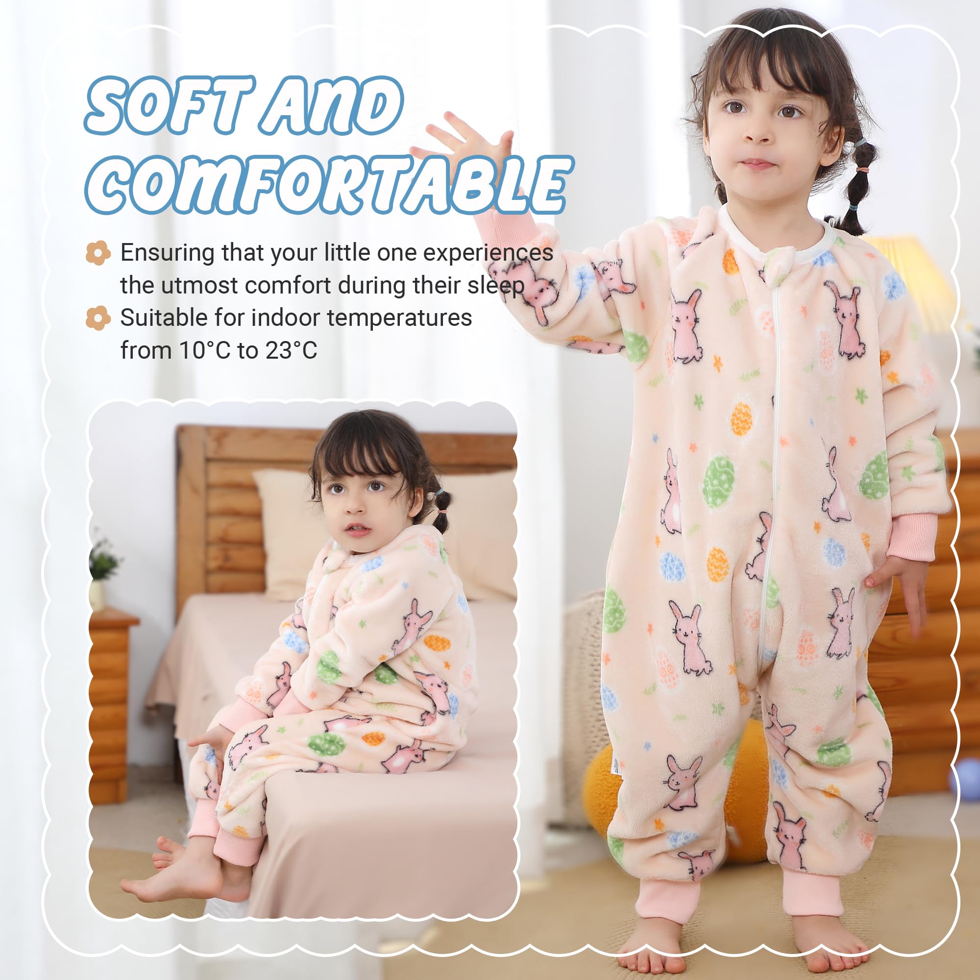 MICHLEY baby sleeping bag with legs, side view, easy nighttime diaper changes