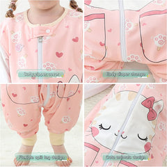 MICHLEY cat-design sleeping bag with zipper closed for easy on/off during busy evenings.