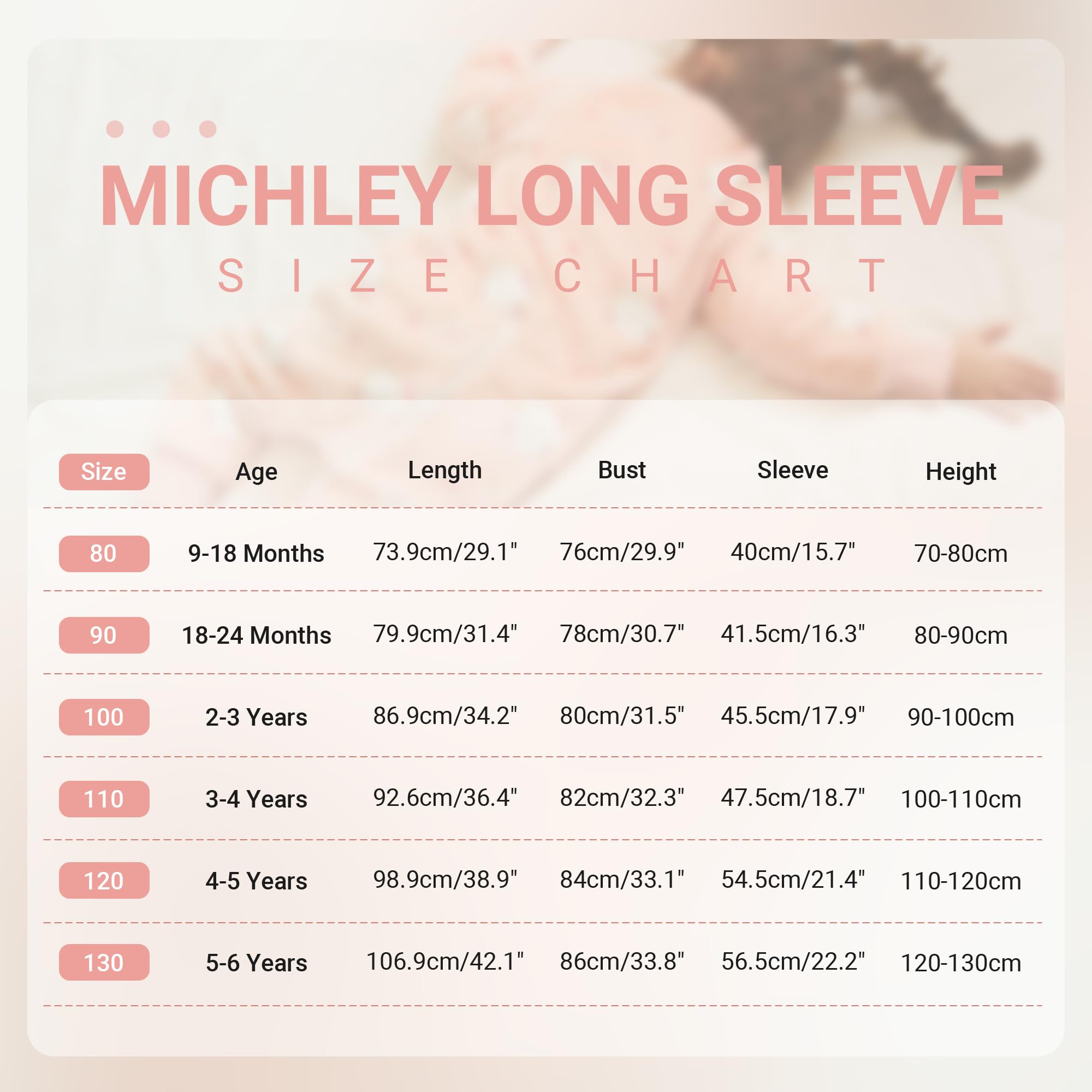 MICHLEY size 110 label shows 3-4T with room to grow.