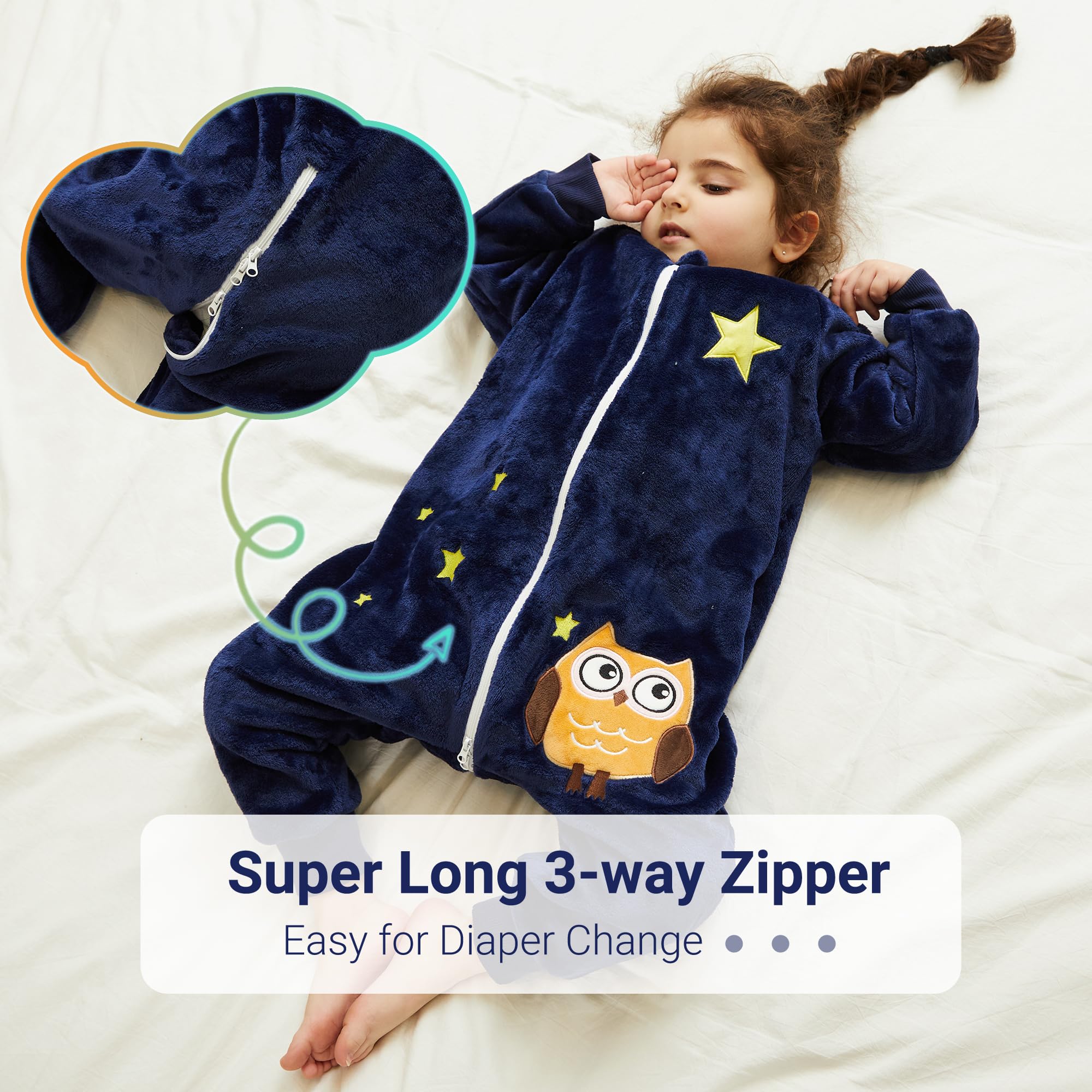 MICHLEY flannel sleeping bag zipper closeup highlights easy dressing