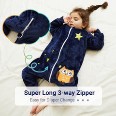 MICHLEY flannel sleeping bag zipper closeup highlights easy dressing