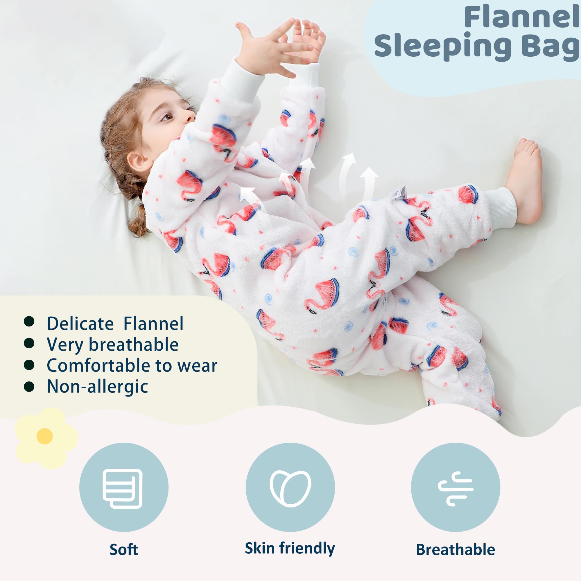 MICHLEY flannel sleeping sack ultra-soft material cushions delicate baby skin.