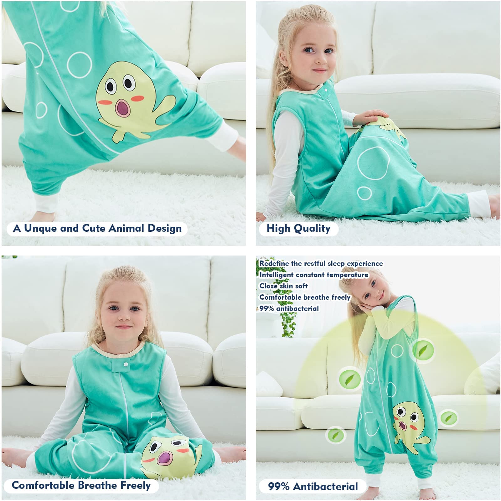 MICHLEY foot openings enable easy movement for awake babies.